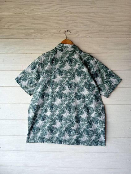 เสื้อฮาวายอเมริกาผ้าcotton สีขาวเขียว ลายใบไม้ รูปที่ 3