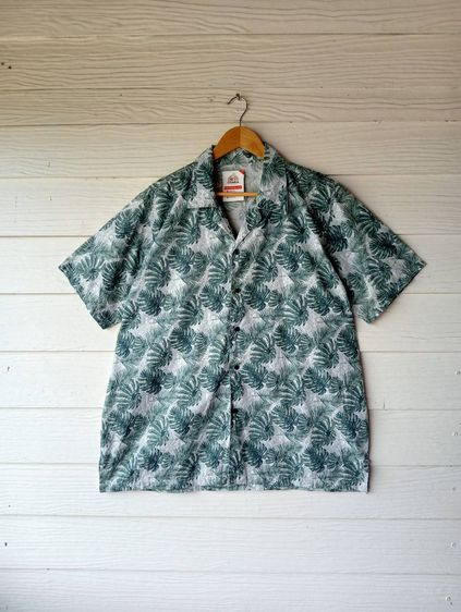 เสื้อฮาวายอเมริกาผ้าcotton สีขาวเขียว ลายใบไม้ รูปที่ 2
