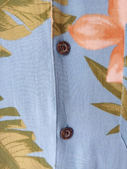 Panama Jack  เสื้อฮาวายอเมริกาผ้าrayon สีฟ้า ลายดอกไม้สีส้มและใบไม้สีเขียว รูปที่ 7