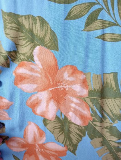 Panama Jack  เสื้อฮาวายอเมริกาผ้าrayon สีฟ้า ลายดอกไม้สีส้มและใบไม้สีเขียว รูปที่ 6
