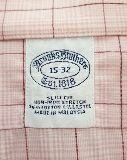 เสื้อเชิ้ต Brooks Brothers ผ้า Polyester 96 Lastol 4  size อก 22" ไหล่ 18.6" แขน 24" ยาว 32"  สีชมพูลายตาราง คอปก ไม่มีตำหนิ รูปที่ 3