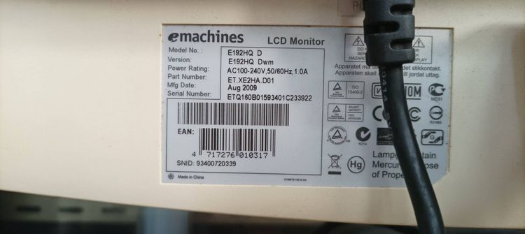 monitor emachine 19" รุ่นe192hq ทำเป็นจอคอมได้เลยมีลำโพงในตัว ขายตามสภาพเพียง 290 บาท รูปที่ 2