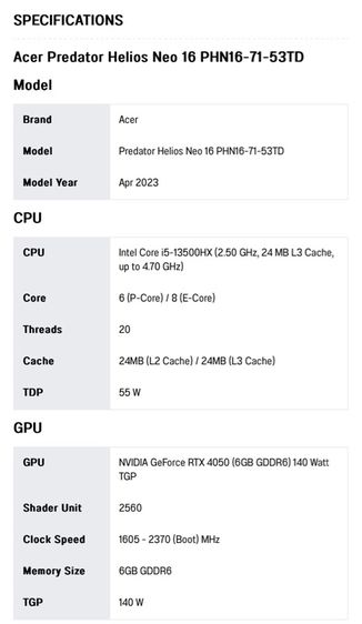 Acer Predator Helios Neo 16 PHN16-71-53TD รูปที่ 9