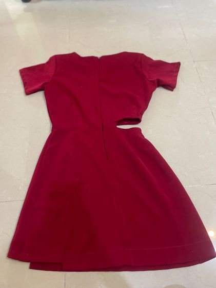  Dress ชุดเดรสคอกลม แขนสั้นสีพื้นผ้าฮานาโกะ รูปที่ 3