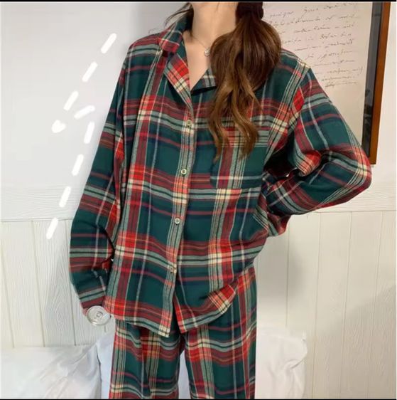 สตรีตารางญี่ปุ่นชุดนอน Turn-Down COLLAR ชุดนอนแขนยาวชุดนุ่มชุดนอนหญิงฤดูใบไม้ร่วง Homewear  รูปที่ 4