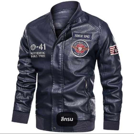 เสื้อแจ็คเก็ตหนังPu แฟชั่นสำหรับนักขับขี่มอเตอร์ไซค์ผู้ชาย M-2XL รูปที่ 3