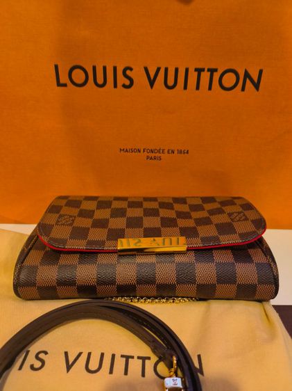 Louis Vuitton หนังแท้ หญิง น้ำตาล ขาย LV favorite mm damier