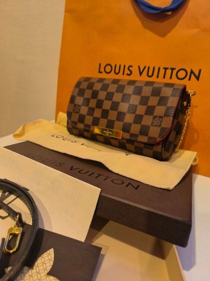 Louis Vuitton หนังแท้ หญิง น้ำตาล ขาย LV favorite mm damier