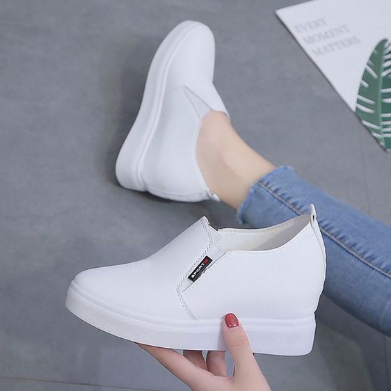 พร้อมส่ง‼️ รองเท้าผ้าใบเสริมส้นสีขาวสไตล์เกาหลี ส้นสูง3cm เสริมส้นสูภายใน4cm สูงรวม3นิ้ว รูปที่ 6