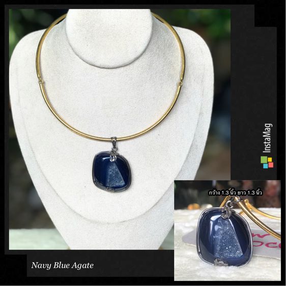เริ่มต้น 890 บาท จี้เงินหินอาเกตสีดำ-สีน้ำเงินเข้ม Natural Black Onxy Druzy Agate - Navy Blue Onyx Druzy Agate รูปที่ 7