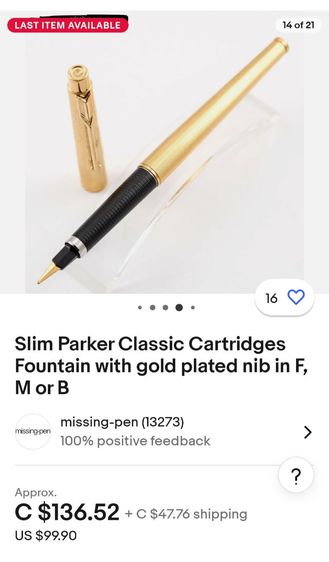 ขอขายปากกาหมึกซึมเก่าคลาสสิคของยี่ห้อ Parker made in France ด้ามผลิตด้วย gold plated  รูปที่ 2