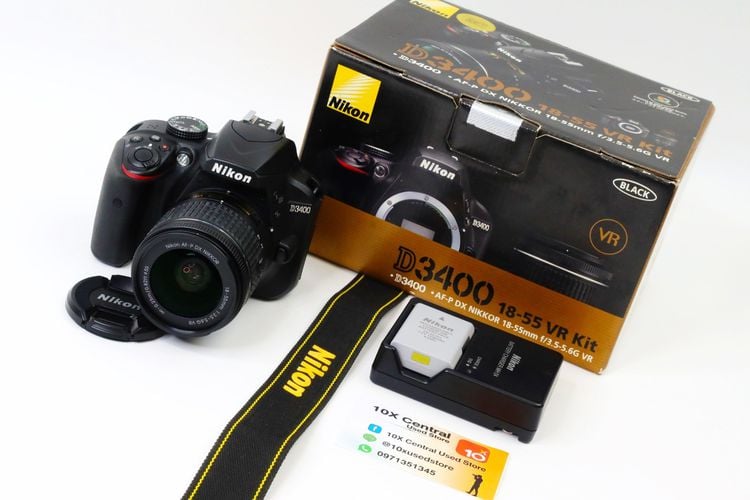 กล้อง DSLR ไม่กันน้ำ Nikon D3400 + เลนส์ 18-55mm เมนูภาษาไทย ไม่มีเชื้อรา สภาพดีมาก   - ID24050030