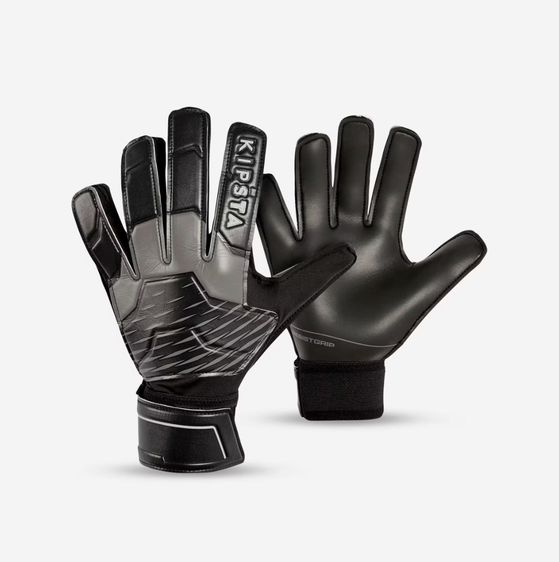 Football Goalkeeper Gloves F100 Resist Adult - Black Grey ถุงมือผู้รักษาประตูใส่เล่นฟุตบอลสำหรับผู้ใหญ่รุ่น F100 Resist สีดำ เทา