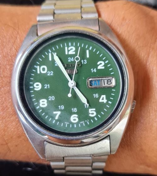 เงิน นาฬิกาวินเทจ SEIKO"5" หน้าปัดเขียวเข้ม สภาพเก็บสะสม สวยๆ