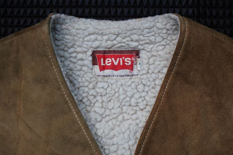 1970s Levis Orange Tab Suede Fleece Lined Winter Vest Size Large  รูปที่ 4
