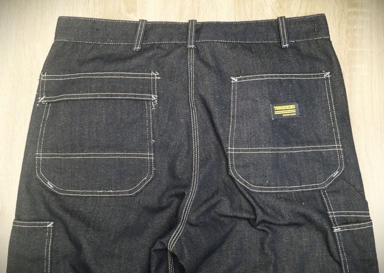 Mens Vtg USA TOUGHSKINS Union Made Heavy Denim Blue Carpenter Jeans workwear trouser denim double nee Scovill zipper 