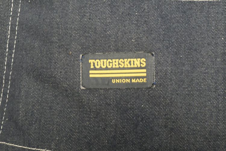 Mens Vtg USA TOUGHSKINS Union Made Heavy Denim Blue Carpenter Jeans workwear trouser denim double nee Scovill zipper  รูปที่ 2