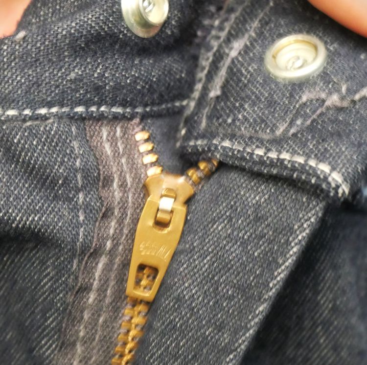 Mens Vtg USA TOUGHSKINS Union Made Heavy Denim Blue Carpenter Jeans workwear trouser denim double nee Scovill zipper  รูปที่ 4