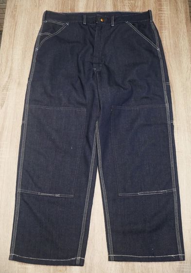 Mens Vtg USA TOUGHSKINS Union Made Heavy Denim Blue Carpenter Jeans workwear trouser denim double nee Scovill zipper รูปที่ 6