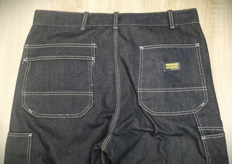 Mens Vtg USA TOUGHSKINS Union Made Heavy Denim Blue Carpenter Jeans workwear trouser denim double nee Scovill zipper รูปที่ 4