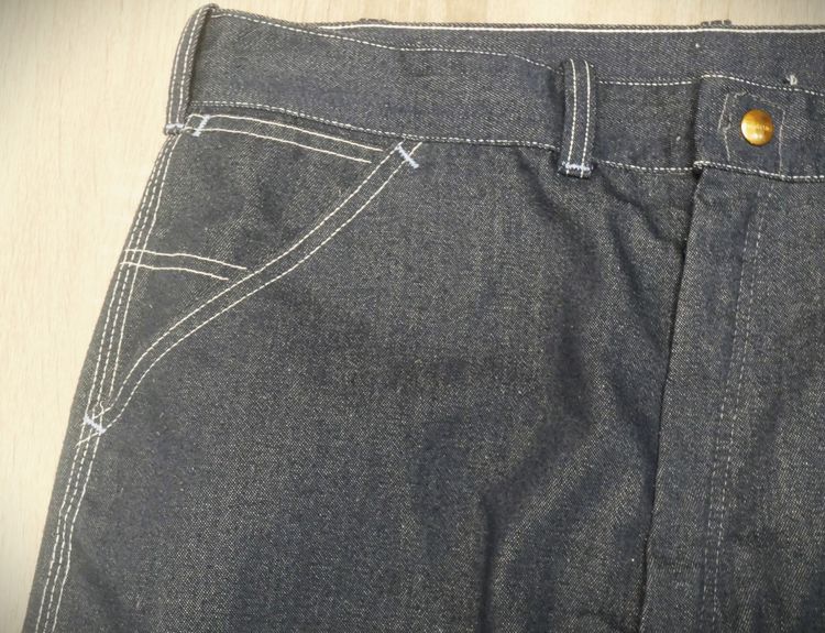 Mens Vtg USA TOUGHSKINS Union Made Heavy Denim Blue Carpenter Jeans workwear trouser denim double nee Scovill zipper รูปที่ 8