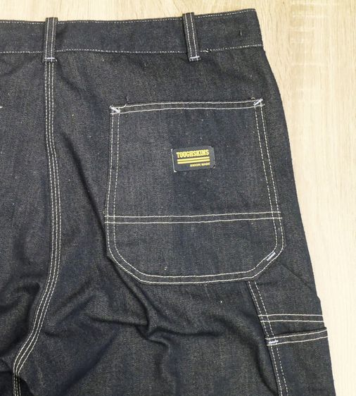 Mens Vtg USA TOUGHSKINS Union Made Heavy Denim Blue Carpenter Jeans workwear trouser denim double nee Scovill zipper รูปที่ 11