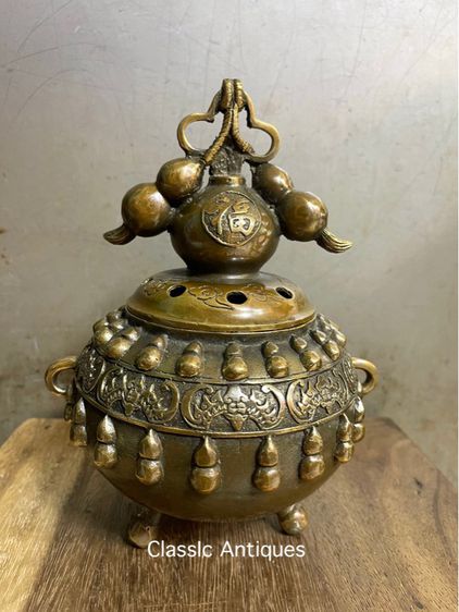 กระถาง กำยาน ลายน้ำเต้าทองเหลือง A13 รูปที่ 2