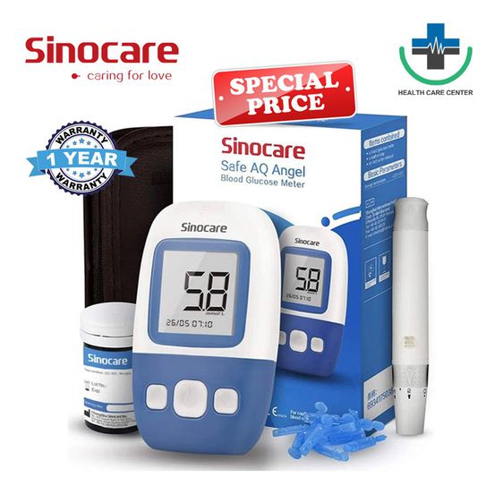 อุปกรณ์เพื่อสุขภาพ Sinocare เครื่องตรวจน้ำตาล (เบาหวาน) รุ่น Safe AQ Angel แม่นยำ เครื่องตรวจ+เข็มเจาะ50ชิ้น+แผ่นตรวจ50ชิ้น