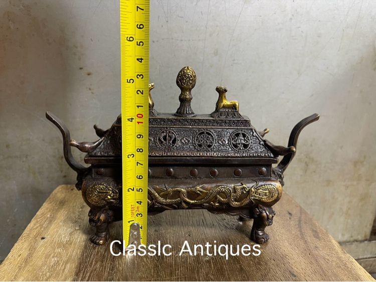 กระถาง กำยาน ลายของมงคล8อย่าง ทองเหลืองสะสมA74 รูปที่ 12