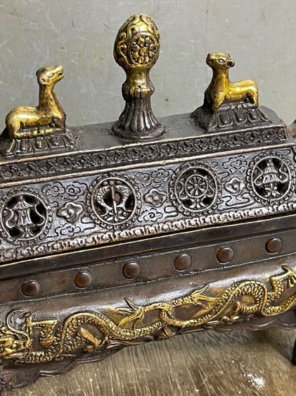 กระถาง กำยาน ลายของมงคล8อย่าง ทองเหลืองสะสมA74 รูปที่ 4