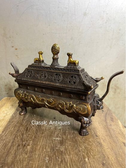 กระถาง กำยาน ลายของมงคล8อย่าง ทองเหลืองสะสมA74 รูปที่ 3