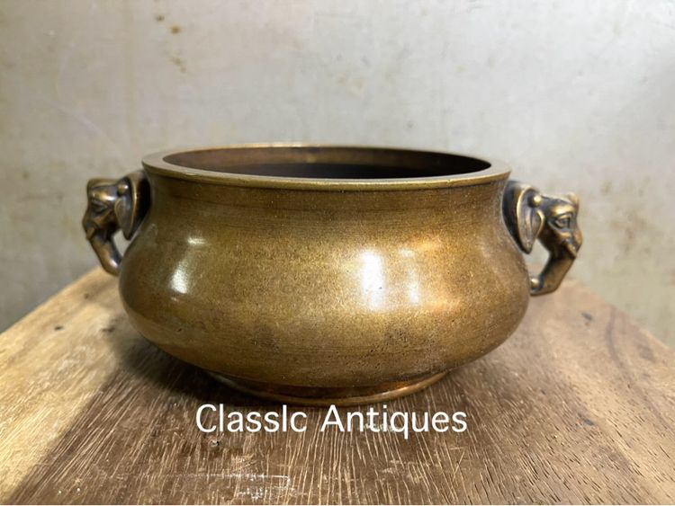 กระถาง หูช้างทองเหลืองสะสมA3 รูปที่ 6