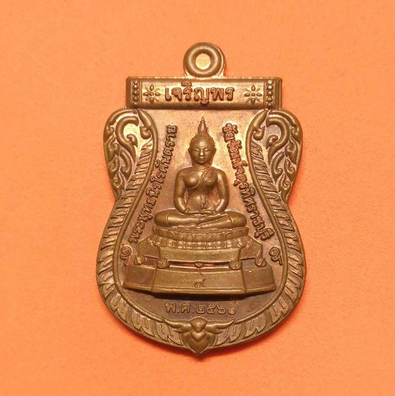 เหรียญเสมา พระพุทธนิรโรคันตราย ชัยวัฒน์จตุรทิศราชบุรี ด้านหลัง บรมครูหมอชีวกโกมารภัจจ์ ที่ระลึกครบ 75 ปี โรงพยาบาลราชบุรี พศ 2560 เนื้อทองแด