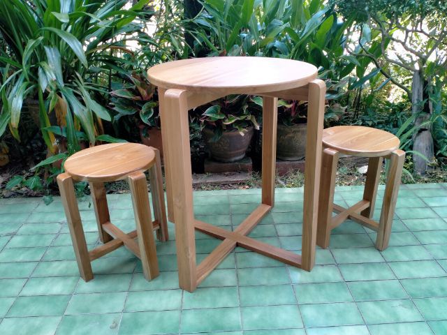 ขายชุดโต๊ะกาแฟพร้อมเก้าอี้4ตัวงานไม้สักเคลือบสีไม้ธรรมชาติ รูปที่ 3