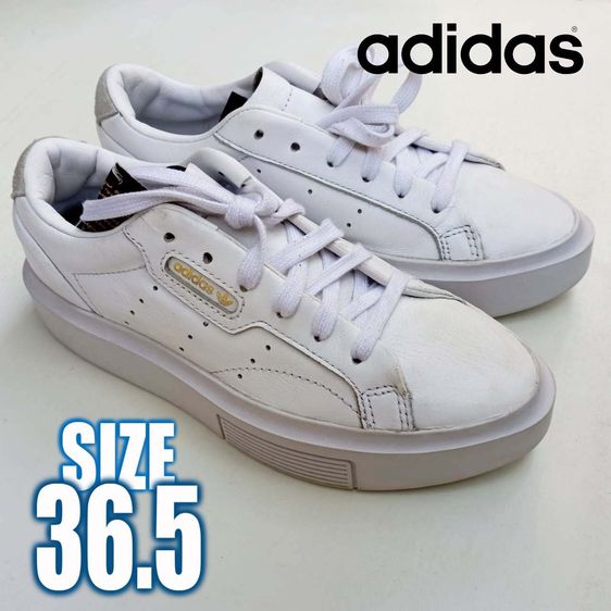 หนังแท้ UK 4 | EU 36 2/3 | US 5.5 รองเท้าผ้าใบหนัง Adidas สีขาว No.36.5 มือสอง สภาพใหม่