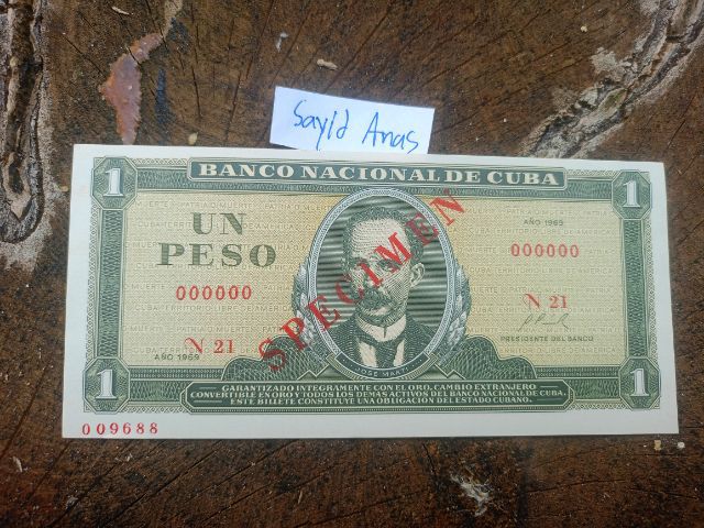 🔥🔥🔥 เปิดขาย ธนบัตร ตัวอย่าง ( SPECIMEN ) ประเทศ CUBA ปี 1969 สกุลเงิน UN PESO  ไม่ผ่านการใช้งาน เดิมๆ🔥🔥🔥   รูปที่ 2