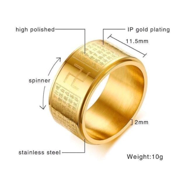 แหวนสแตนเลสหมุนได้หัวใจพระสูตรเบอร์ 10 รูปที่ 1