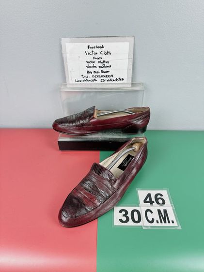 รองเท้าหนังแท้ Pierre Cardin Sz.12us46eu30cm Made in Spain สีเชอร์รี่ พื้นหนัง สภาพสวยมาก ไม่ขาดซ่อม ใส่ทำงานออกงานดี