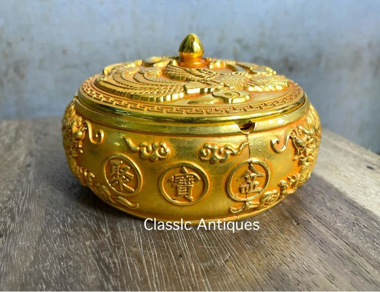 โถ ฝากะไหล่ทอง ลายนกฟีนิกซ์ มังกรA14 รูปที่ 8