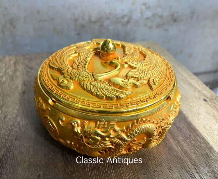 โถ ฝากะไหล่ทอง ลายนกฟีนิกซ์ มังกรA14 รูปที่ 5