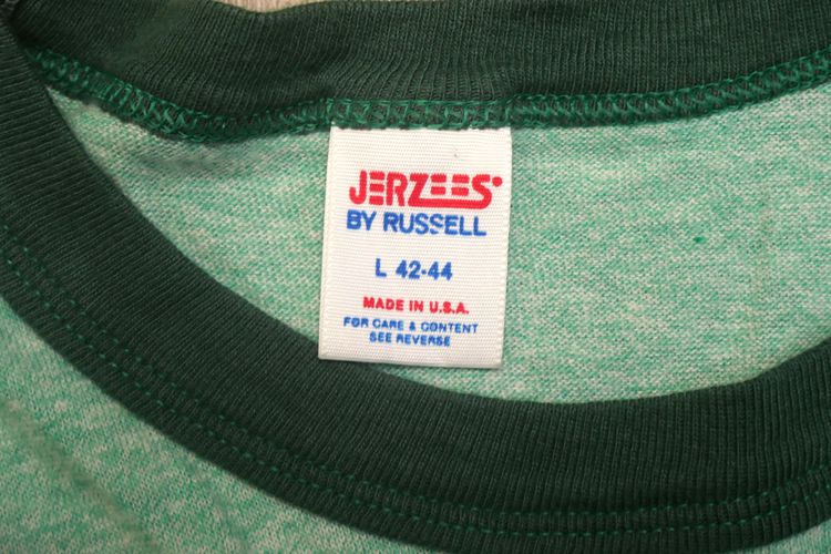 VTG.80s jerzees by russell Green gray ringer shirt made in usa. large size รูปที่ 2