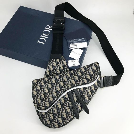 ผ้า ชาย ดำ Dior Oblique Saddle Belt Bag ปึ20