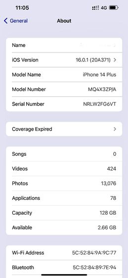 Ipphone 14 Plus 128GB 2022 สภาพดีใช้งานได้ตามปกติ