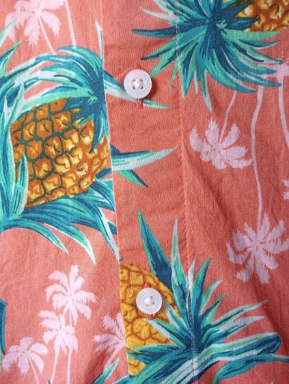 OLD NAVY  เสื้อฮาวายอเมริกาผ้าcotton สีส้ม ลายสับปะรดและต้นมะพร้าว รูปที่ 5