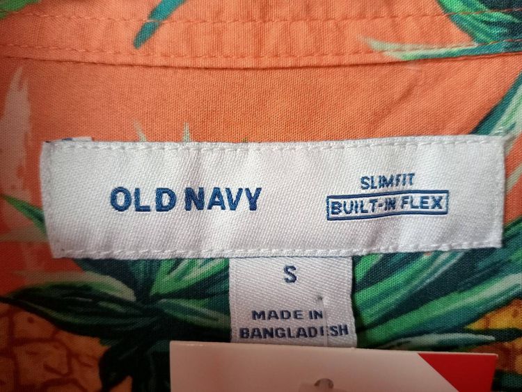 OLD NAVY  เสื้อฮาวายอเมริกาผ้าcotton สีส้ม ลายสับปะรดและต้นมะพร้าว รูปที่ 4