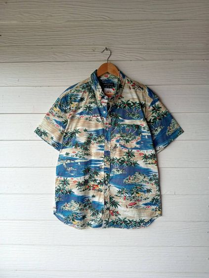 J.CREW MERCANTILE  เสื้อฮาวายอเมริกาผ้า cotton สีฟ้าครีม ลายเกาะและต้นมะพร้าว รูปที่ 2