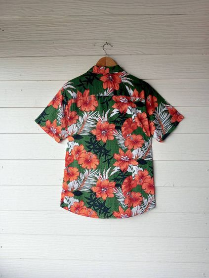 JOGAL  เสื้อฮาวายอเมริกาผ้าcottonผสมrayon สีเขียว ลายดอกไม้ รูปที่ 2