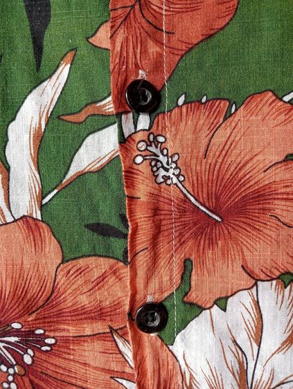 JOGAL  เสื้อฮาวายอเมริกาผ้าcottonผสมrayon สีเขียว ลายดอกไม้ รูปที่ 5