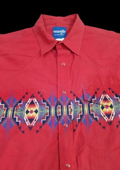 Vtg.Wrangler Red Western Aztec Cowboy Shirt รูปที่ 10