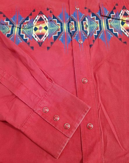 Vtg.Wrangler Red Western Aztec Cowboy Shirt รูปที่ 6